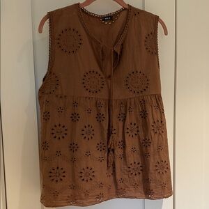 Rose Brown Embroidered Sleeveless Blouse